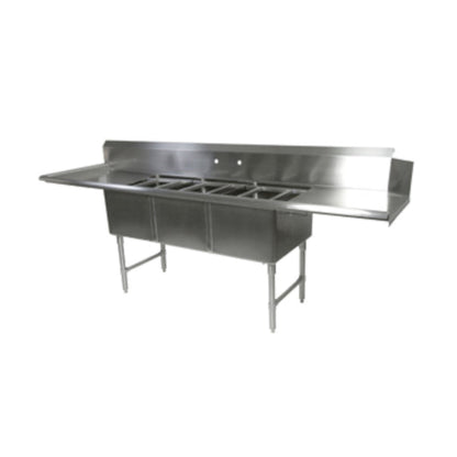 John Boos DT3B18244-2D24L 103.5" W x 30" D Dishtable/Pot Sink Two 24" Drainboard - JBDT3B182442D24L