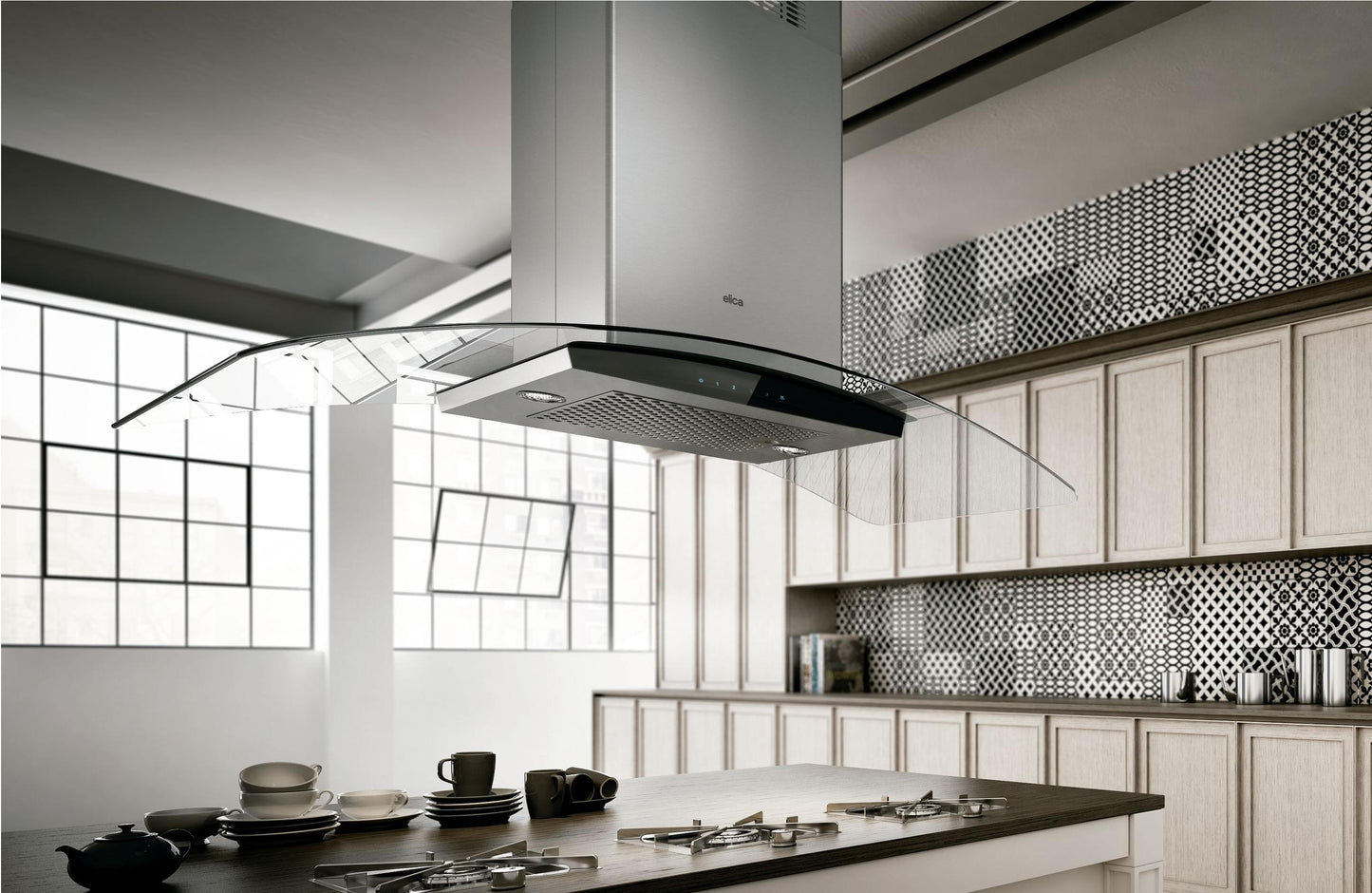 ELICA CINGOLI Island Range Hood 30" wide - 600CFM in Stainless Steel On Black - ECN636S3