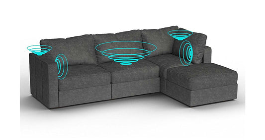Lovesac – 4 Seats + 5 Sides Corded Velvet &amp; Lovesoft with 6 Speaker Immersive Sound + Charge System – Charcoal Grey - 1772614123302_257