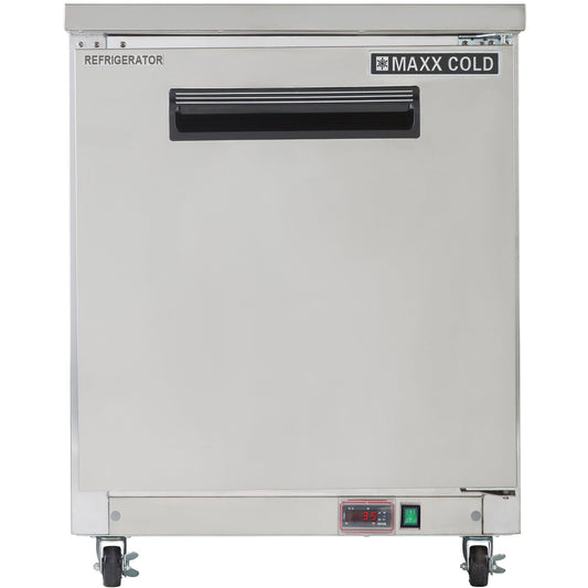 Maxx Cold Single Door Undercounter Refrigerator, 27.5"W, 6.5 cu. ft. Storage Capacity, in Stainless Steel - MXCR27UHC