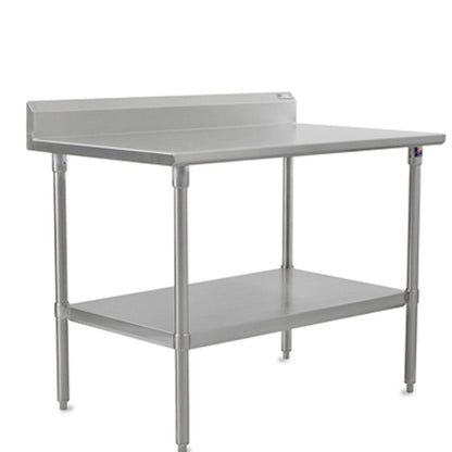 John Boos ST6R5-3084SSK 84" W x 30" D Stainless Steel Work Table, 5" Backsplash - JBST6R53084SSK