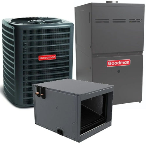 Goodman - 2 Ton/60,000 BTU 80% AFUE Gas Furnace and Air Conditioner System - Horizontal - 15 SEER2 - R32 - GLXS4BA2410 / CHPTA2426B3 / GMVC800603BN