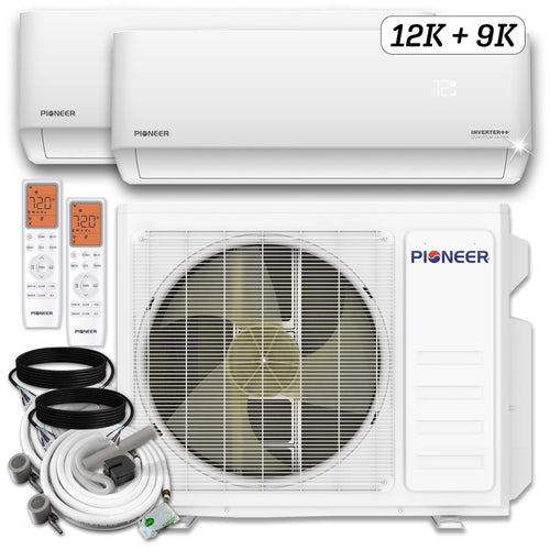 Pioneer Dual Split 21000 BTU 1.5-Ton Quantum Ultra Wi-Fi 24 SEER2 Energy-Star Multi (2) Zone Wall Mount Air Conditioner Heat Pump 230-Volt - WYT020GLSI24M2-12W-9W